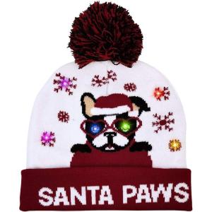 imageOurWarm LED Christmas Hat Light Up Christmas Hat Unisex Knitted Beanie Holiday Hat with Deer Printing for Party RedBlueBrown