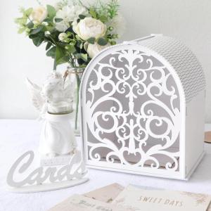 imageOurWarm Wedding Card Box for Wedding Reception Wooden Wedding Card Boxes with Window Brown Wedding Envelope Money Gift Card Box for Baby Shower Birthday Graduation Party Rustic Wedding DecorationsWhite