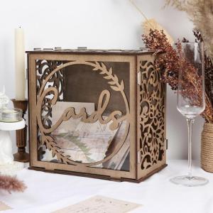 imageOurWarm Wedding Card Box for Wedding Reception Wooden Wedding Card Boxes with Window Brown Wedding Envelope Money Gift Card Box for Baby Shower Birthday Graduation Party Rustic Wedding DecorationsBrown
