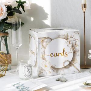 imageOurWarm Wedding Card Box with Slot Marble Wedding Envelope Box for Reception Wedding Money Box Gift Card Box for Party Birthday Baby Shower Bridal Shower Anniversaries Graduation Decorations