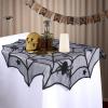 imageOurWarm Lace Spider Web Table Topper Cloth 40Inch Round Black Halloween Tablecloth for Halloween Table Decorations