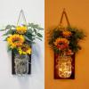 imageOurWarm Sunflower Mason Jar Sconces Wall Decor Set of 2 Rustic Handmade Hanging Jars with LED Fairy Lights for Home Kitchen Living Room Farmhouse Decorations