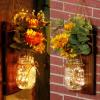 imageOurWarm Sunflower Mason Jar Sconces Wall Decor Set of 2 Rustic Handmade Hanging Jars with LED Fairy Lights for Home Kitchen Living Room Farmhouse Decorations