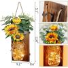 imageOurWarm Sunflower Mason Jar Sconces Wall Decor Set of 2 Rustic Handmade Hanging Jars with LED Fairy Lights for Home Kitchen Living Room Farmhouse Decorations