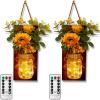imageOurWarm Sunflower Mason Jar Sconces Wall Decor Set of 2 Rustic Handmade Hanging Jars with LED Fairy Lights for Home Kitchen Living Room Farmhouse Decorations