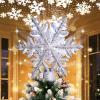 imageOurWarm Christmas Tree Topper Lighted Star Tree Toppers with LED Rotating Snowflake Projector Lights 3D Hollow Silver Star Snow Tree Topper for Christmas Tree DecorationsSilver Snowflake