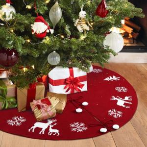 imageOurWarm Christmas Tree Skirt 36 inch Knit Red Tree Skirt with Snowflake ampamp Reindeer Pattern Rustic DoubleSided Knitted Xmas Tree Skirt for Christmas Tree Indoor Holiday Party Christmas Decorations