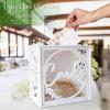 imageOurWarm White Wedding Card Box for Reception PVC Gift Card Box with Lock ampamp Acrylic Window Wedding Envelope Money Honeymoon Holder for Party Graduation Baby Shower Birthday