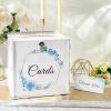 imageOurWarm White Wedding Card Box with Lock PVC Gift Card Box with Blue Wreath Wedding Decorations for Reception Envelop Money Gift Boxes for Graduation Birthday Bridal Baby Shower Decor
