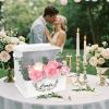imageOurWarm Wooden Wedding Card Box with Flower Trough White Gift Card Box for Wedding with Acrylic Board Weddings Cards Boxes for Reception Graduation Birthday Party Bridal Baby Shower Decorations