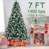 imageOurWarm 7FT Artificial Christmas Tree Snow Flocked Christmas Tree with Pine Cones Xmas Pine Tree for Indoor Outdoor Holiday Decorations with Foldable Metal Stand 1400 Branch Tips