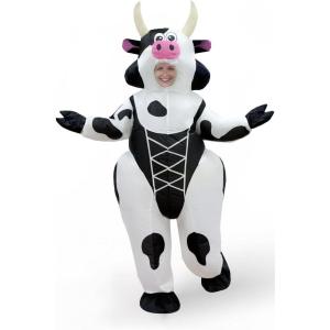 imageOurWarm Adult Inflatable Cow Costume  Black Shapewear Funny Blow Up Costume for Halloween Cosplay Party