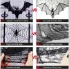 imageOurWarm 2pcs Black Lace Halloween Window Curtains Spider Web Bats Door Curtain Panel Decor for Spooky Halloween Holiday Party Decoration 40 x 84 Inch