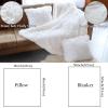 imageOurWarm 3pcs Super Soft Faux Fur Throw Blanket Pillow Cover Set for Couch Sofa Bed Chair Photo Props Shaggy Sherpa Longfur Throw Blanket 50in x 60in  2 Throw Pillow Covers18in x18in Off White