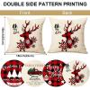 imageOurWarm Christmas Throw Pillow Covers 18 x 18 Set of 4 Red and Black Buffalo Plaid Christmas Decorations Cotton Linen Cushion Covers Throw Pillow Cases