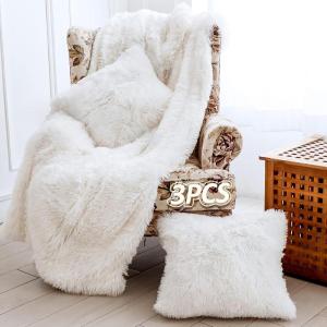 imageOurWarm 3pcs Super Soft Faux Fur Throw Blanket Pillow Cover Set for Couch Sofa Bed Chair Photo Props Shaggy Sherpa Longfur Throw Blanket 50in x 60in  2 Throw Pillow Covers18in x18in Off White
