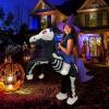 imageOurWarm Horse Inflatable Costume Kids Funny Inflatable Halloween Costumes Riding a Skeleton Horse with Red LED Eyes Cowboy Blow up Costumes for Boys Girls Halloween Cosplay Party