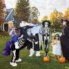 imageOurWarm Horse Inflatable Costume Kids Funny Inflatable Halloween Costumes Riding a Skeleton Horse with Red LED Eyes Cowboy Blow up Costumes for Boys Girls Halloween Cosplay Party