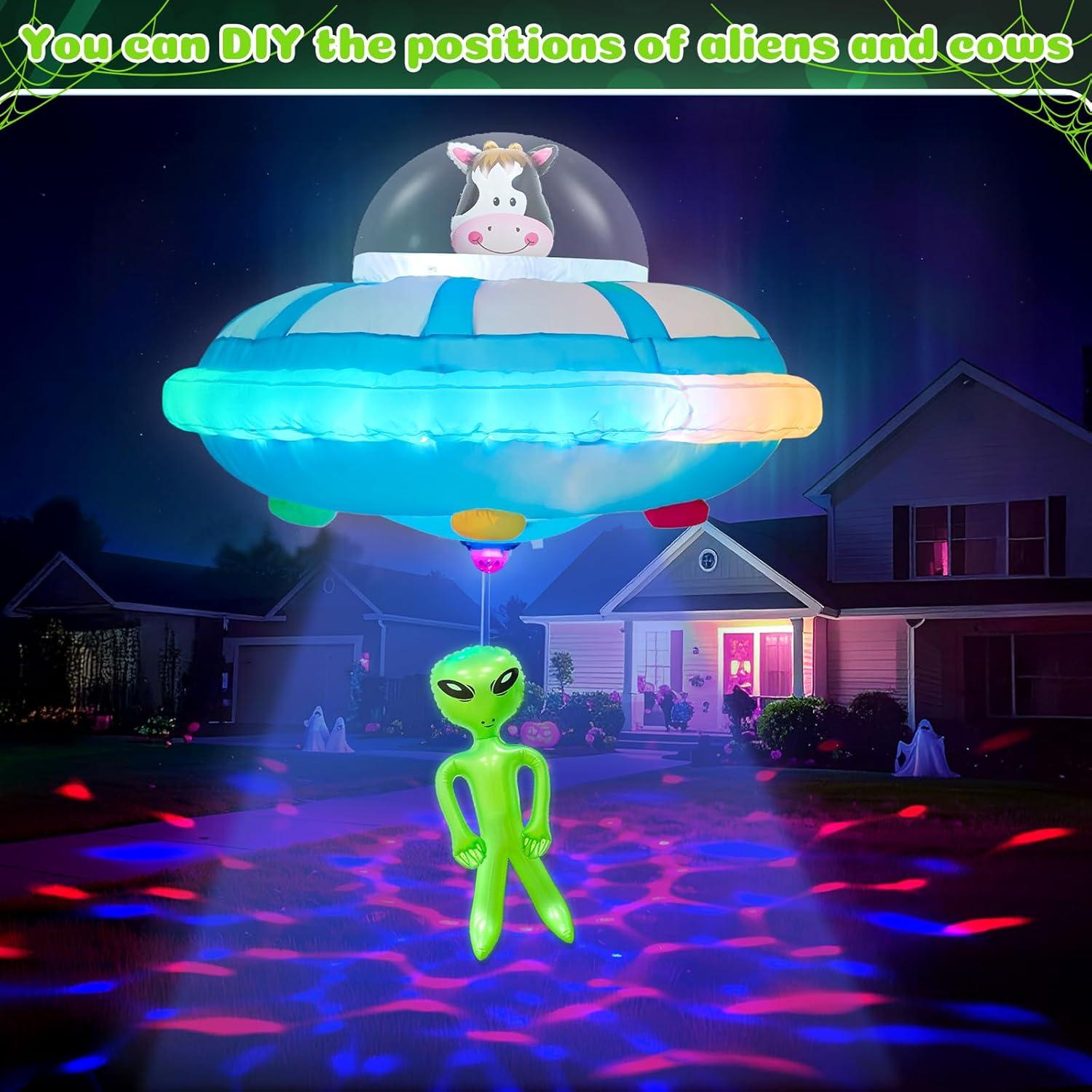 imageOurWarm 4FT Hanging Alien Spaceship Inflatable Halloween Blow Up Builtin Colorful LED Flashing Light Outdoor Indoor Home Garden Lawn Decor