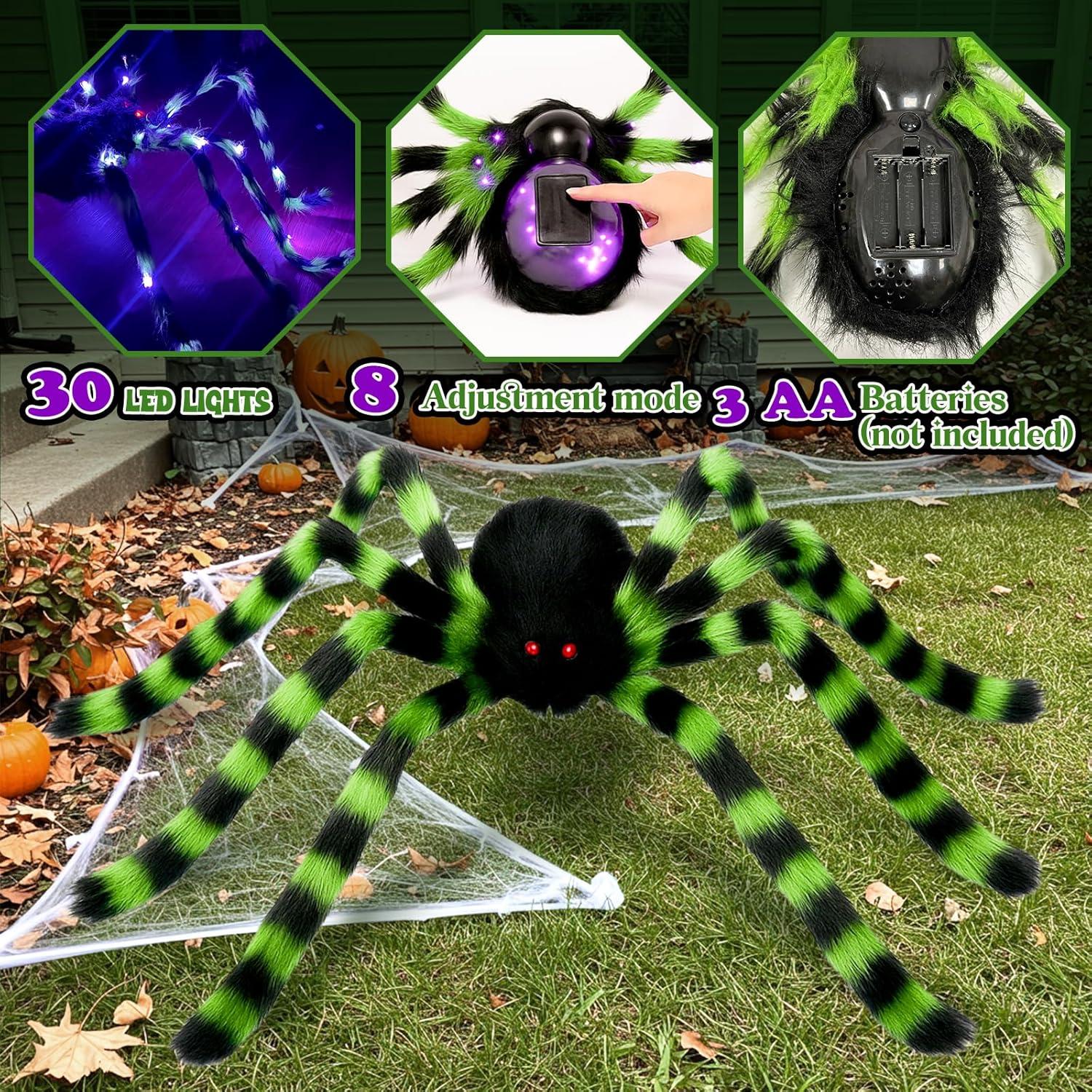 imageOurWarm 5FT Giant Spider Halloween Decorations Outdoor Halloween Spider Decorations with 8 Types of Mode Lights Light up Spider for Outside Indoor Haunted House Porch Lawn Wall Party Yard Decor