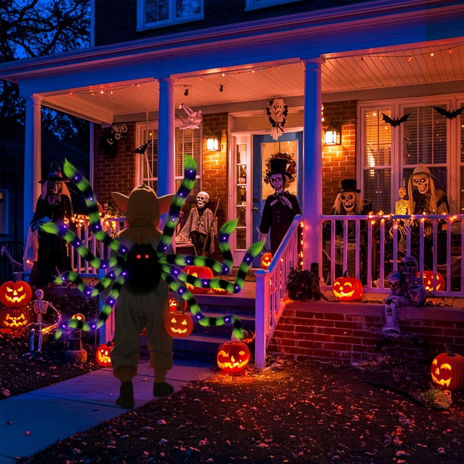 imageOurWarm 5FT Giant Spider Halloween Decorations Outdoor Halloween Spider Decorations with 8 Types of Mode Lights Light up Spider for Outside Indoor Haunted House Porch Lawn Wall Party Yard Decor