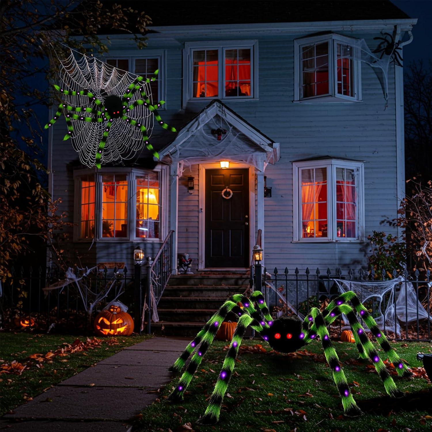 imageOurWarm 5FT Giant Spider Halloween Decorations Outdoor Halloween Spider Decorations with 8 Types of Mode Lights Light up Spider for Outside Indoor Haunted House Porch Lawn Wall Party Yard Decor