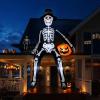 imageOurWarm 10 FT Inflatables Skeleton Halloween Decor Outdoor Giant Blow Up Decorations Holding Pumpkin Scary Halloween Inflatables Sitting Skeleton with Builtin LEDs for Rooftop Balcony Garden Party