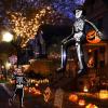 imageOurWarm 10 FT Inflatables Skeleton Halloween Decor Outdoor Giant Blow Up Decorations Holding Pumpkin Scary Halloween Inflatables Sitting Skeleton with Builtin LEDs for Rooftop Balcony Garden Party
