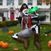 imageOurWarm 65FT Inflatables Outdoor Decorations Sitting Skeleton Pirate Fun Blow Up Yard Decorations with LED Lights for Yard Garden Cemetery Inflatable Halloween Decor