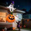 imageOurWarm 7FT Funny Halloween Inflatables Outdoor Decorations Cute Blow Ups Ghosts Pulling Big Pumpkin Halloween Roof Decorations with LED Lights for Lawn Garden Yard Party