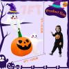 imageOurWarm 7FT Funny Halloween Inflatables Outdoor Decorations Cute Blow Ups Ghosts Pulling Big Pumpkin Halloween Roof Decorations with LED Lights for Lawn Garden Yard Party