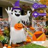 imageOurWarm 8FT Halloween Inflatable Outdoor Decoration Sitting Ghost Inflatable Halloween Decorations Outdoor Built in LEDs with Pumpkin Halloween Blow Up Yard Decorations for Roof Tree Garden Lawn8FT Halloween Inflatables