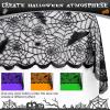 imageOurWarm Halloween Tablecloth Rectangular Polyester Lace Tablecloth Black Spider Web Tablecover for Scary Movie Nights Halloween Table Decorations 60 x 84 InchBlack