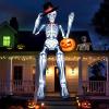 imageOurWarm 12 FT Halloween Inflatable Outdoor Decoration Giant Sitting Skeleton Halloween Blow up Yard Decorations with Builtin LEDs Scary Halloween Inflatables for Roof Balcony Lawn Garden Decor12FT Skeleton Inflatable