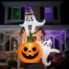 imageOurWarm 7FT Funny Halloween Inflatables Outdoor Decorations Cute Blow Ups Ghosts Pulling Big Pumpkin Halloween Roof Decorations with LED Lights for Lawn Garden Yard Party