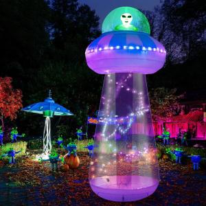imageOurWarm 10 FT Halloween Inflatables Outdoor Decorations Alien Blow Up Yard Decorations with LED Lights UFO Inflatable Halloween Decorations for Outdoor Holiday Party Garden Lawn Decor10 FT Halloween inflatable
