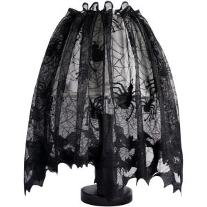 imageOurWarm 18 x 60 Inch Halloween Black Lace Lamp Shade Cover with Ribbon 3 in 1 Black Spider Lamp Shade Covers for Halloween Decorations