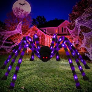 imageOurWarm 5 FT Giant Spider Halloween Decorations Outdoor Scary Large Halloween Spider Decor with 30 LED Purple Lights Light up Spider for Outside Indoor Party Haunted House Props Lawn Yard Decor
