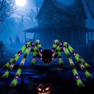 imageOurWarm 5FT Giant Spider Halloween Decorations Outdoor Halloween Spider Decorations with 8 Types of Mode Lights Light up Spider for Outside Indoor Haunted House Porch Lawn Wall Party Yard Decor