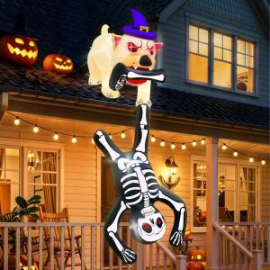 imageOurWarm 8FT Halloween Inflatables Decorations Giant Inflatable Dog Pulls Skeleton Halloween Blow up Yard Decorations with Built in LED Inflatable Outdoor Decoration Outside for Garden Lawn Party