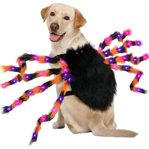 imageOurWarm Dog Halloween Costumes for Pets 64 LED Furry Giant Dog Spider Costume Funny Dogs Costumes for Medium Large Dogs Halloween Party Decor Puppy Pets Outfits Cosplay