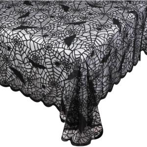 imageOurWarm Halloween Tablecloth Rectangular Polyester Lace Tablecloth Black Spider Web Tablecover for Scary Movie Nights Halloween Table Decorations 60 x 84 InchBlack