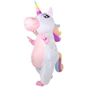 imageOurWarm Inflatable Unicorn Costume Adult Funny Halloween Inflatable Costume Blow Up Costumes for Man and Women Halloween Party Cosplay SuppliesPink