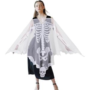 imageOurWarm White Lace Skeleton Poncho Halloween Poncho Halloween Costumes for Women Day of The Dead Costume 60 x 60 Inch