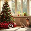 imageOurWarm Cat Tunnel with Christmas Tree Skirt Cat Beds for Indoor Cats with Hanging Ball Buffalo Plaid Christmas Decorations Cat Cave for Felines and Small Animals Indoor Outdoor Decorations
