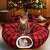 imageOurWarm Cat Tunnel with Christmas Tree Skirt Cat Beds for Indoor Cats with Hanging Ball Buffalo Plaid Christmas Decorations Cat Cave for Felines and Small Animals Indoor Outdoor Decorations