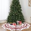imageOurWarm Christmas Tree Skirt 60 Inch Knit Red Tree Skirt with Poinsettia Pattern Rustic DoubleSided Large Knitted Xmas Tree Skirt for Christmas Tree Indoor Holiday Party Christmas Decorations