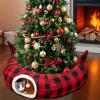 imageOurWarm Cat Tunnel with Christmas Tree Skirt Cat Beds for Indoor Cats with Hanging Ball Buffalo Plaid Christmas Decorations Cat Cave for Felines and Small Animals Indoor Outdoor Decorations