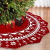 imageOurWarm Christmas Tree Skirt 60 Inch Knit Red Tree Skirt with Poinsettia Pattern Rustic DoubleSided Large Knitted Xmas Tree Skirt for Christmas Tree Indoor Holiday Party Christmas Decorations