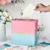 imageOurWarm Pink and Blue Wedding Card Box PVC Gift Card Box for Wedding Reception Decorations Money Gift Boxes with Gold Letters for Party Baby Shower Graduation Birthday Decorations